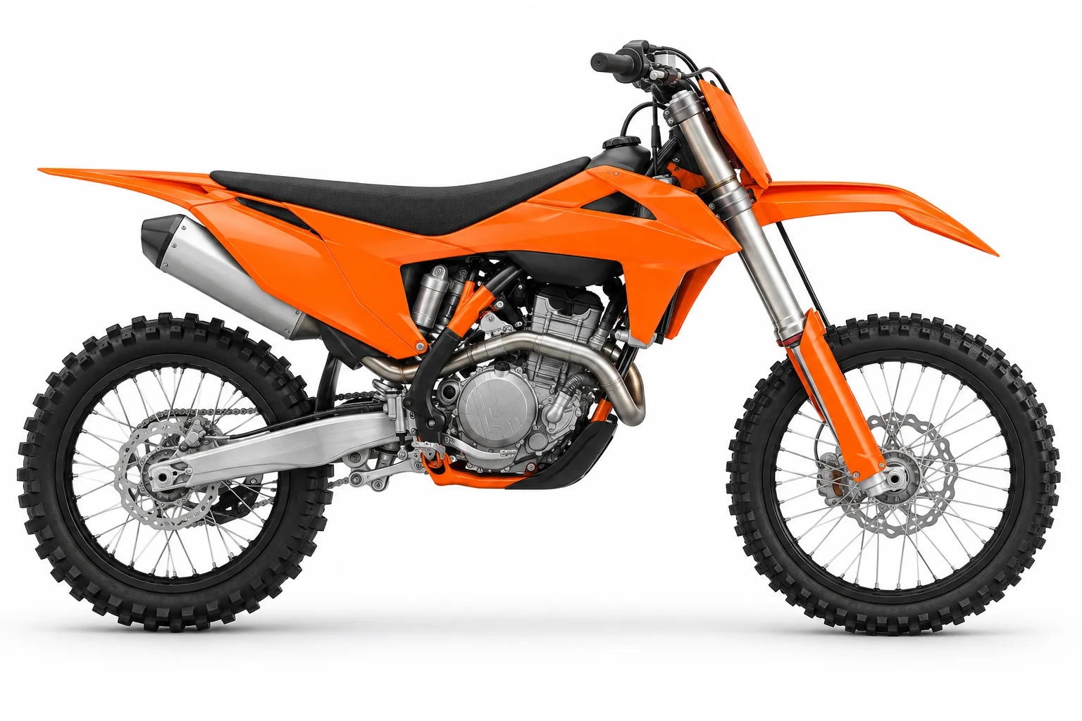 Original orange dirt bike artwork. Illustrative bike; not exact model.